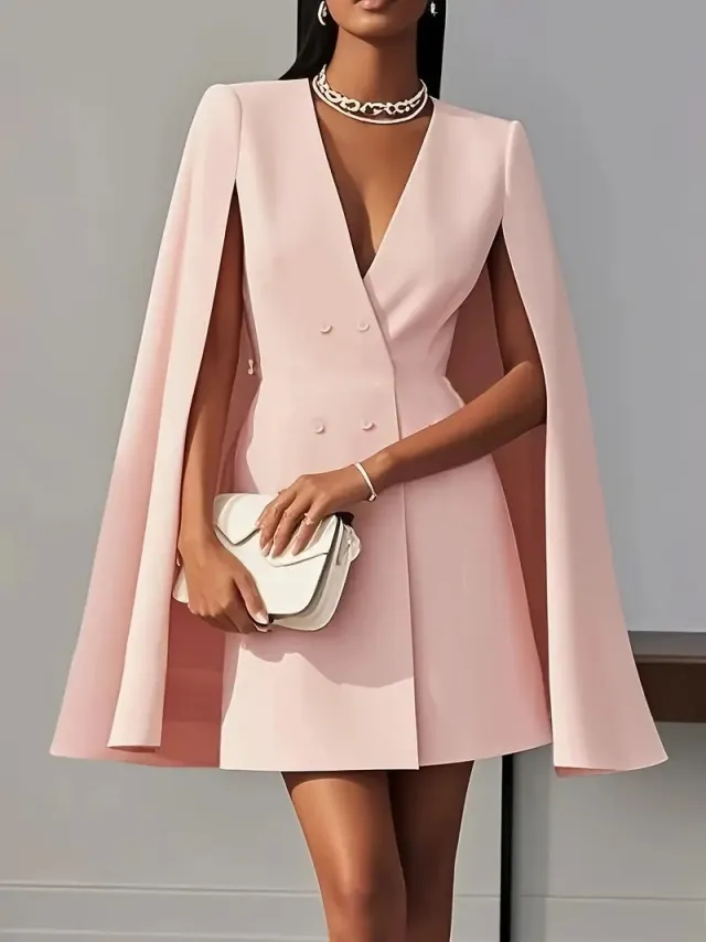 Commuter Double Breasted Shawl Cape Suit Dress Pink - Shop at LoveMi