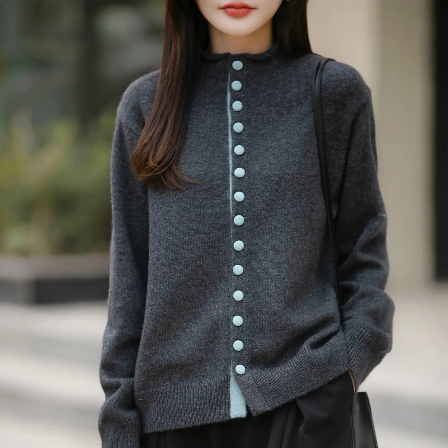 Old Money Style Color-Block Knitted Cardigan Womens Chic Contrasting Color Sweater Coat