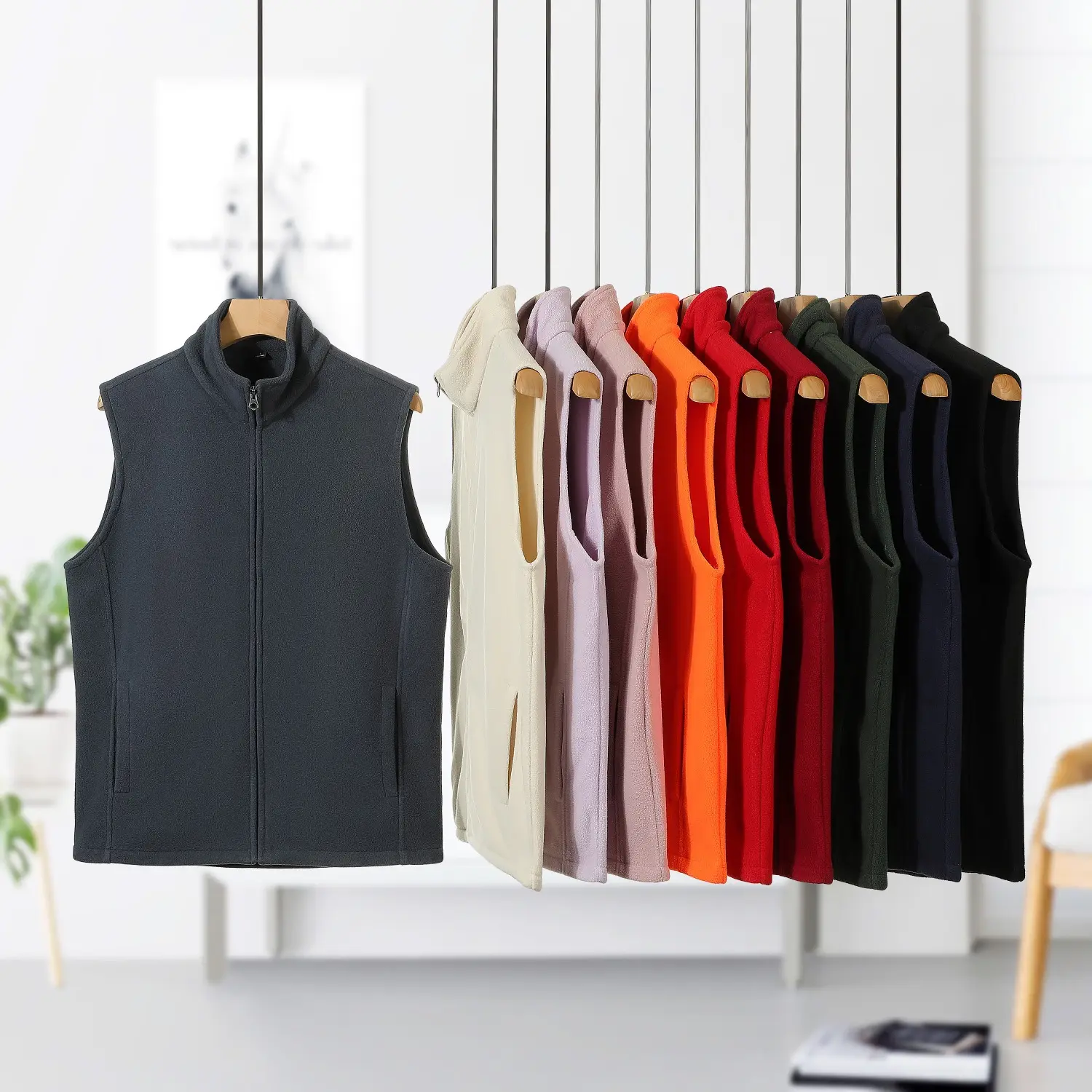 Zipper Stand Collar Double-sided Fleece Cardigan Vest