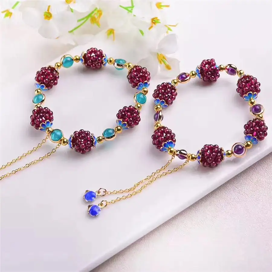 Woven Natural Garnet Bracelet Multi-circle Fashion
