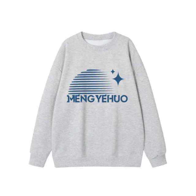 American Retro Printed Casual Sweatshirt Melange Gray Round Neck - Shop at LoveMi