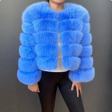 Faux Fox fur Patchwork Thickened Warm Fur Coat Blue - Shop at LoveMi