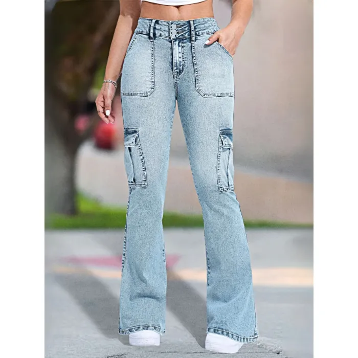 Plus-size Womens Workwear Denim Jeans Casual Straight-leg Style - Blue