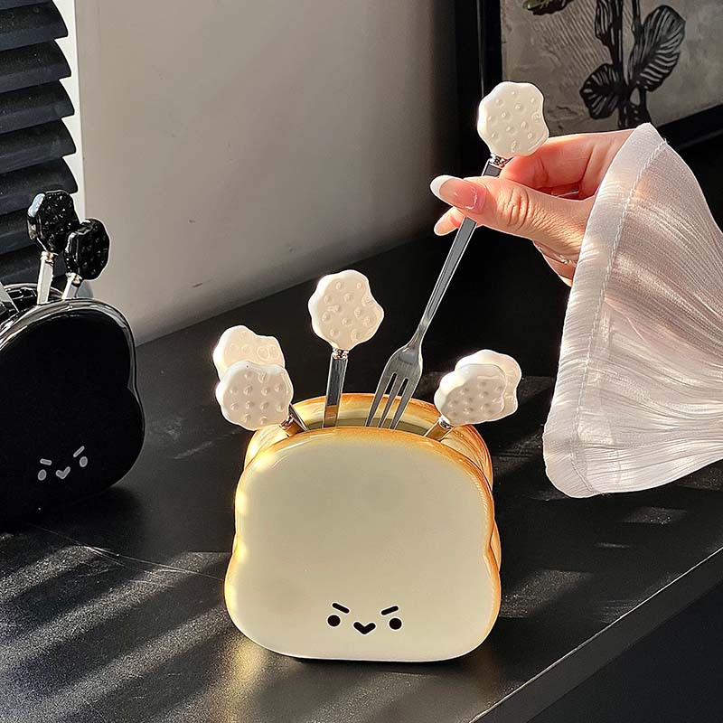 Creative Cartoon Bread Shape Fruit Fork Cruet Set