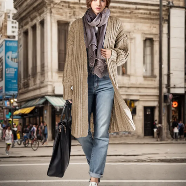 Foreign Trade Mid length Knitted Cardigan Jacket Khaki - Shop at LoveMi