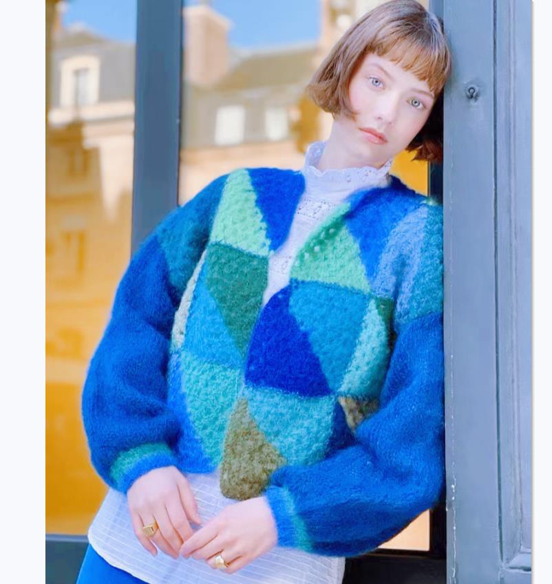 Striped Long Sleeve Sexy Show Belly Contrast Color Blouse Blue - Shop at LoveMi