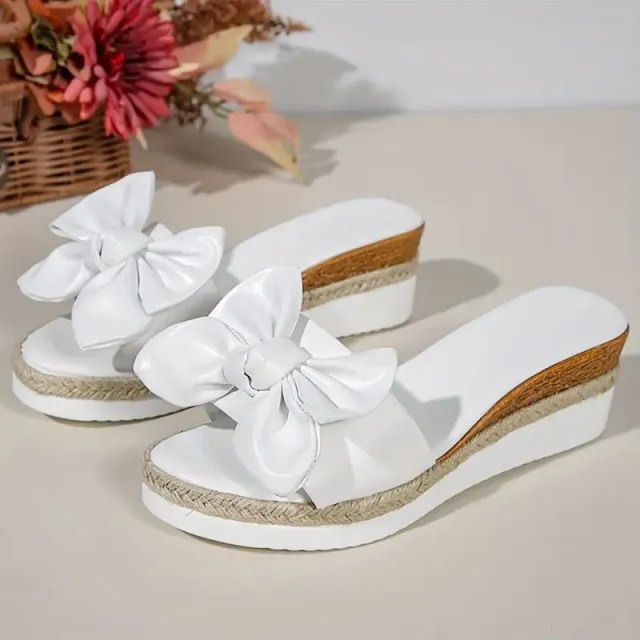 Women's Wedge Bow Slippers White - Shop at LoveMi
