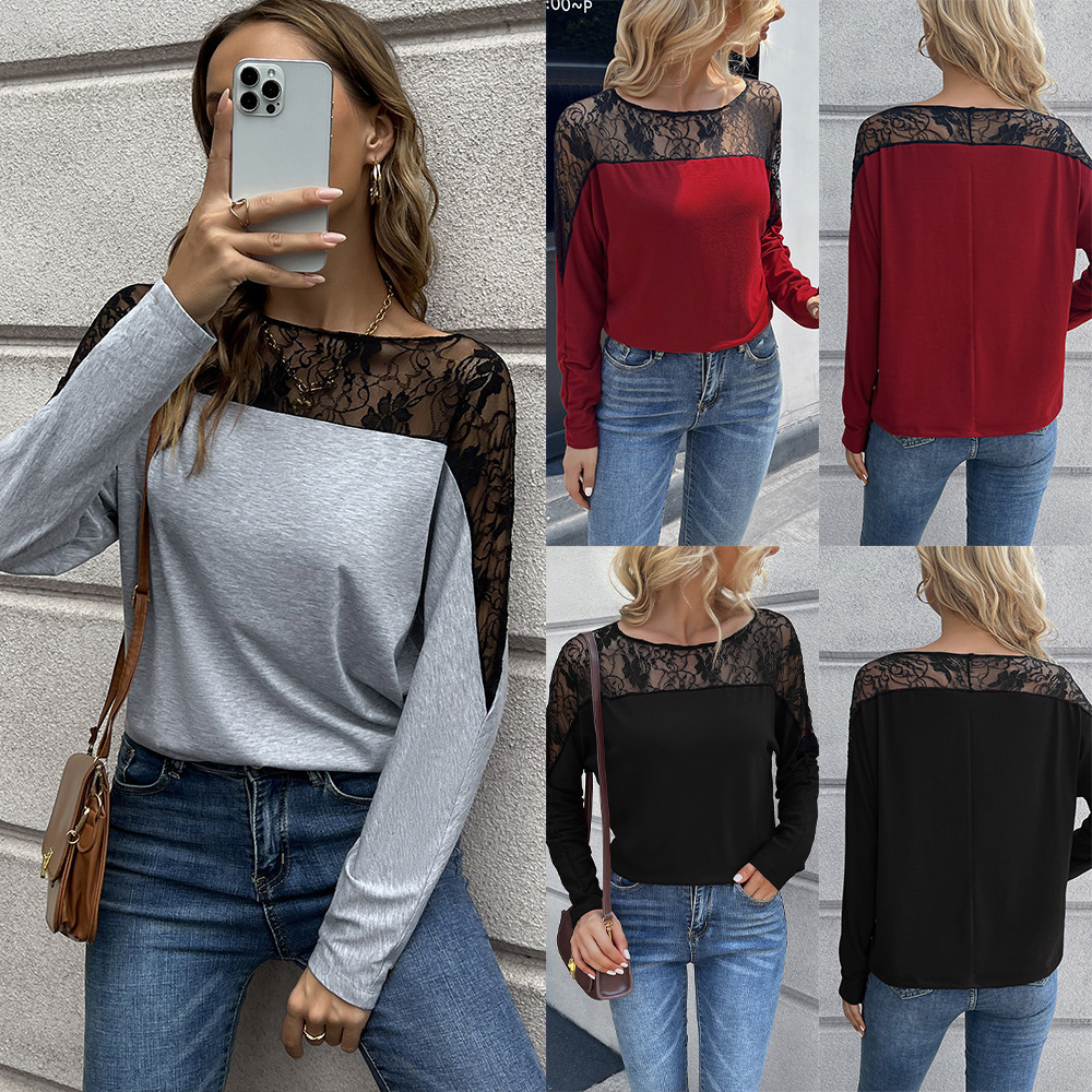 Hollow-out Crew-neck Long-sleeve T-shirt For Women