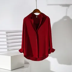 Satin Women's Long-sleeved Professional Anti-wrinkle Shirt - Red - View 1