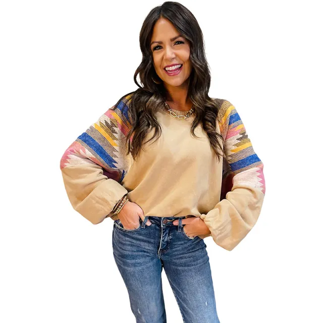 Women's Color Matching Printed Loose Long Sleeves Top Lc25319633P4016 - Shop at LoveMi