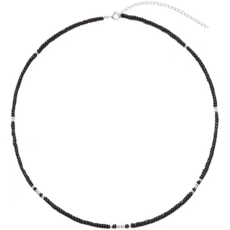 Black Bead Necklace Whole Body 925 Silver Agate