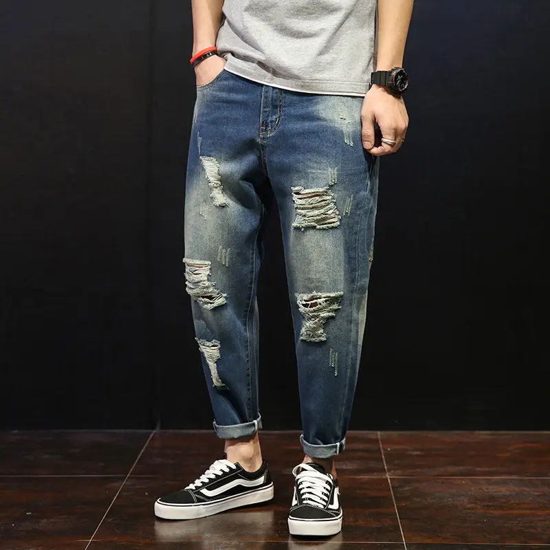 Men's Ripped Jeans Loose Overweight Man Plus Size Skinny