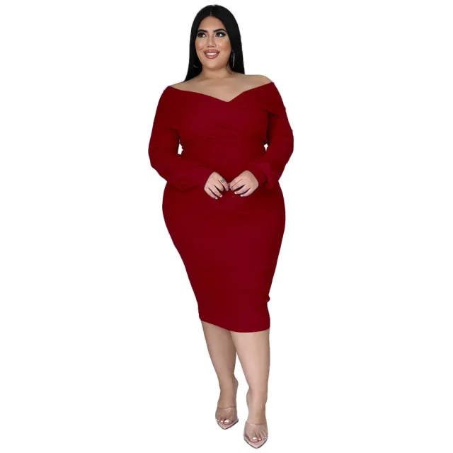 Women's Solid Color Plus Size Solid Colored Dress Wine Red - Shop at LoveMi