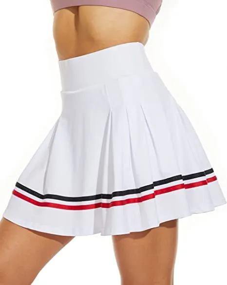 Women's Pleated With Pockets Exercise Skort White Black Jacked Red - Shop at LoveMi