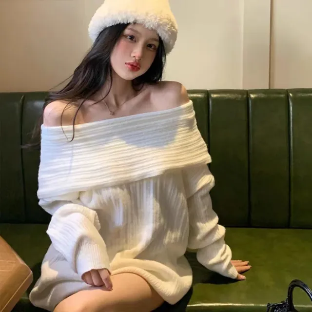 Idle Style Scarf Collar Solid Color Sweater Women's Loose Outer Wear Long Sleeve White - Shop at LoveMi