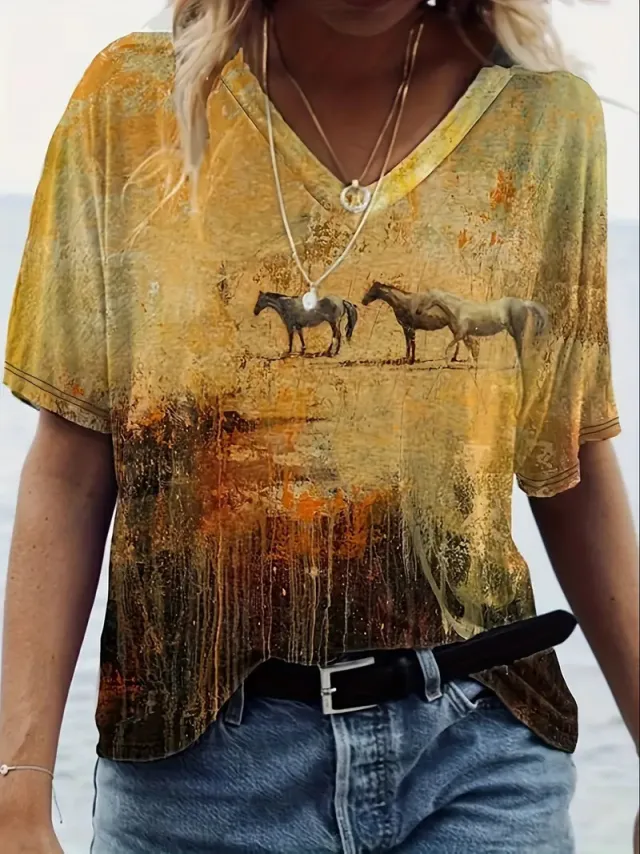 Fashion Comfortable Animal Plant Pattern Short Sleeve V neck T shirt Wb14Wb14Zn250119Y045 2Xl - Shop at LoveMi