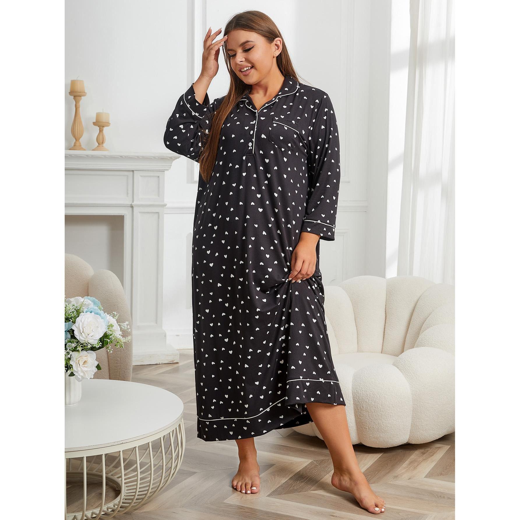 Women's Long Sleeve Plus Size Nightdress Can Be Worn Outside At Home