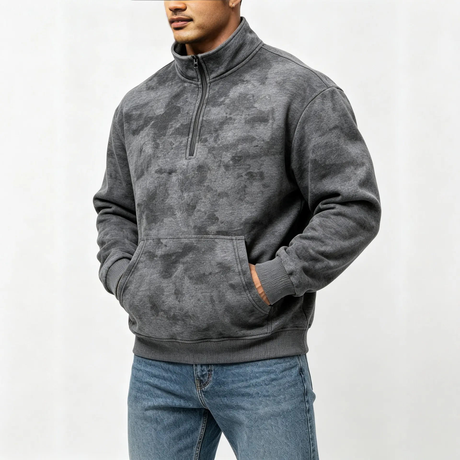 Mens Half-zip Hoodie Long-sleeve Base Layer Relaxed