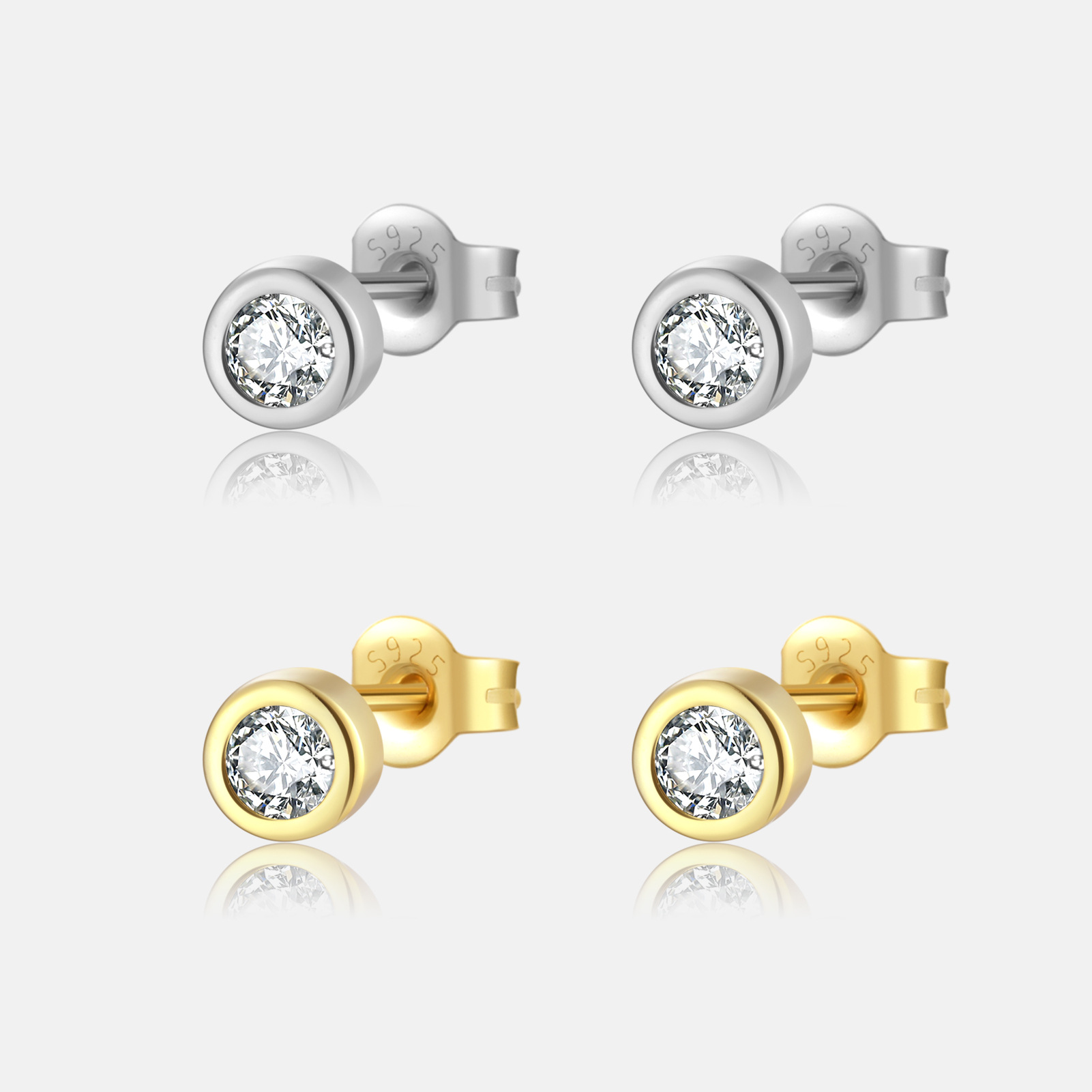 925 Silver Diamond-embedded Simple All-match Banquet Jewelry Stud Earrings