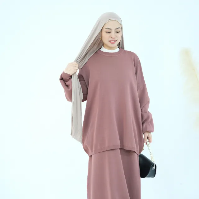 Autumn And Winter Thickening Knitting Suit Solid Color Multi color Two piece Set Dark Pink - Shop at LoveMi