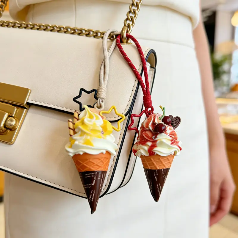 Cute Ice-cream-shaped Snack Toy Realistic Ice-cream Keychain