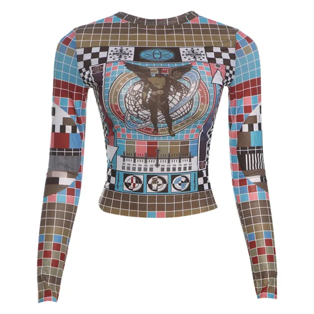 Fashion Personality Round Neck Long Sleeve Tight Midriff baring Top Women Color L - Shop at LoveMi