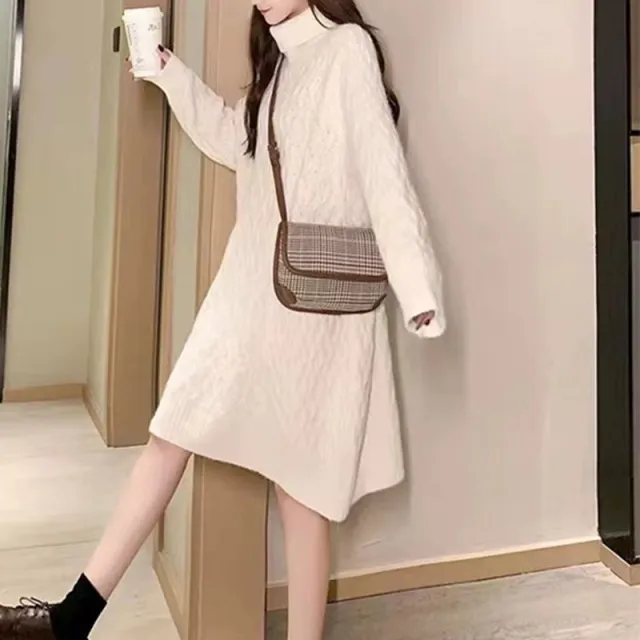 Gentle Base Knitting Dress Women's Turtleneck Beige - Shop at LoveMi