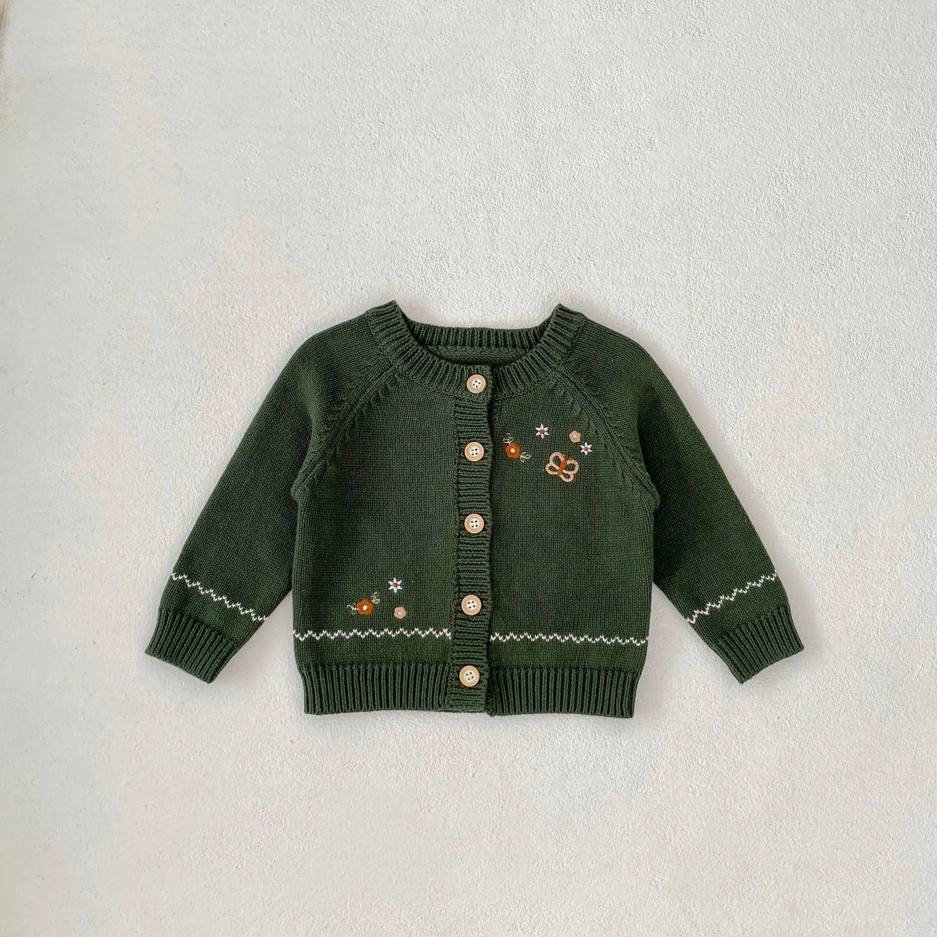 Infant Contrast Color Matching Embroidered Cotton Yarn Sweater Coat