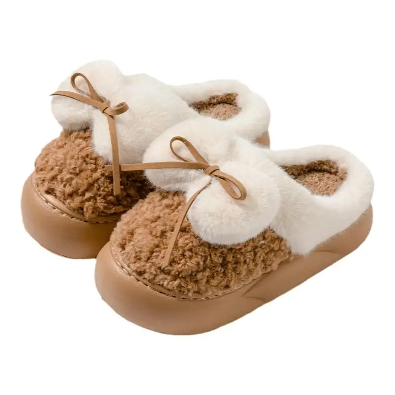 Plush Platform Bow Slippers for Women