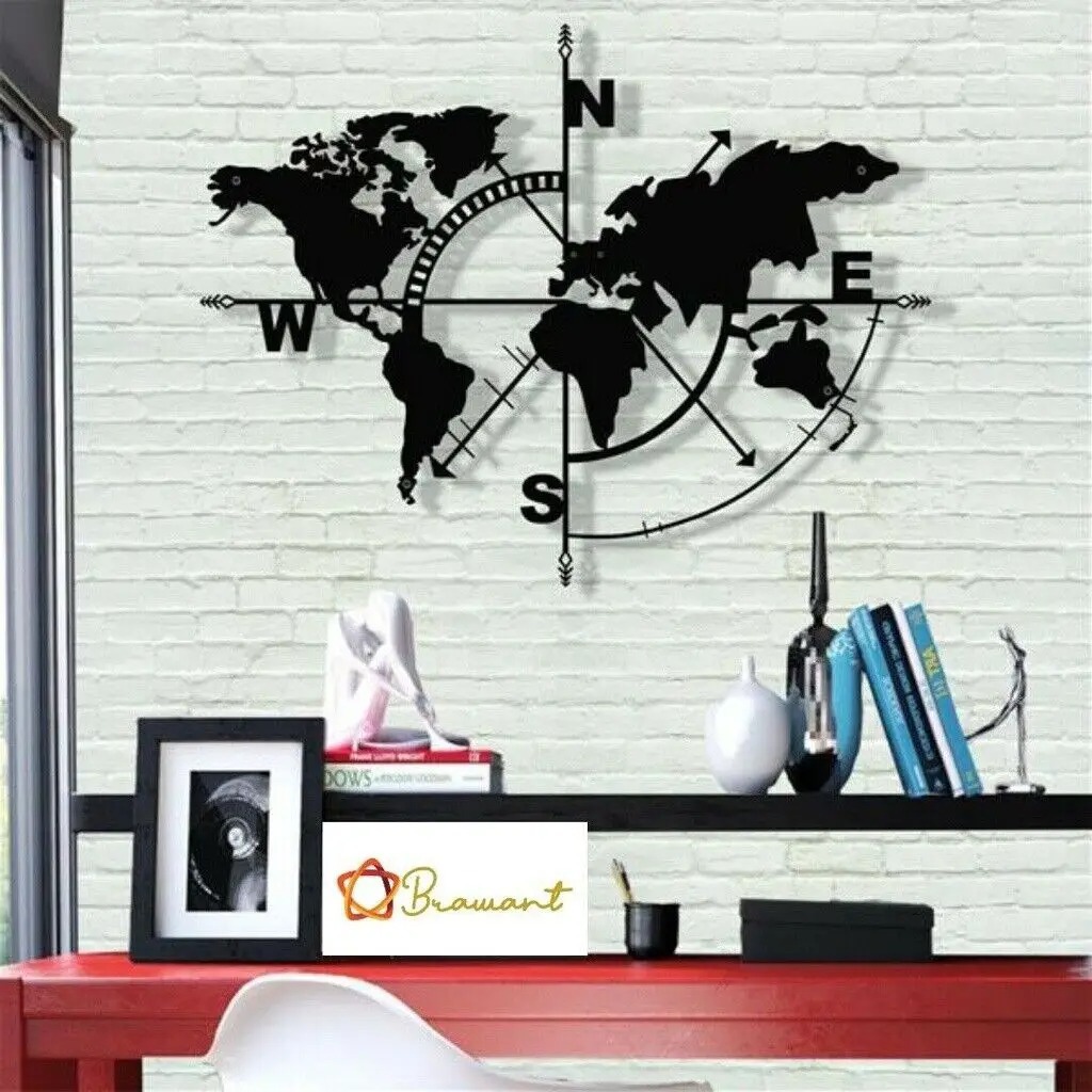 Title 2, World Map Compass Wall Artwork Sign