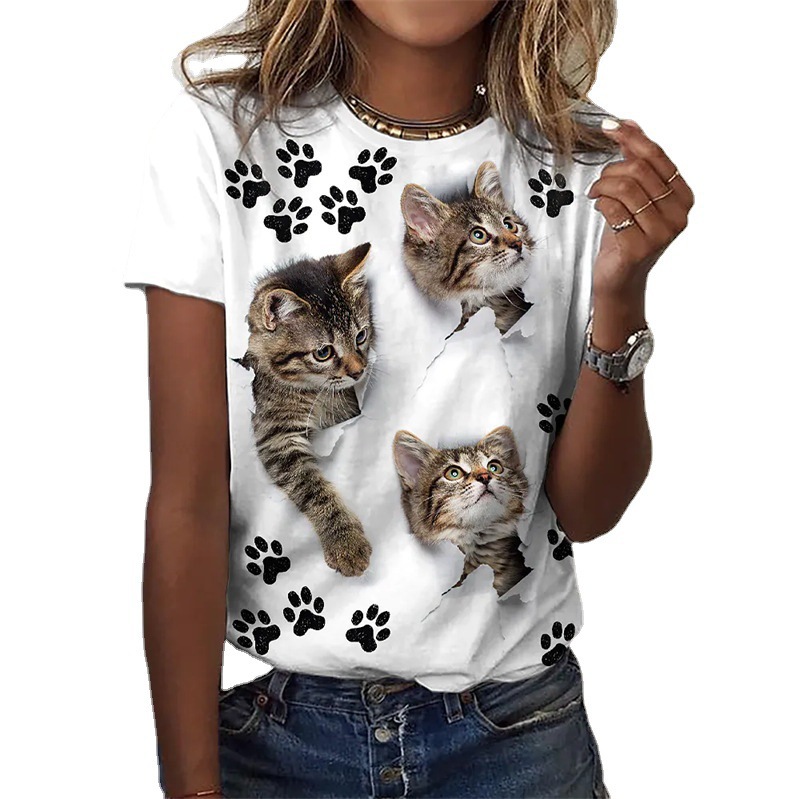 Animal Print Short Sleeve Round Neck T-shirt