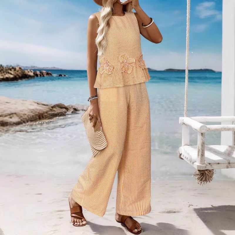 Womens Striped Resort Two-Piece Set Tank Top And Pants