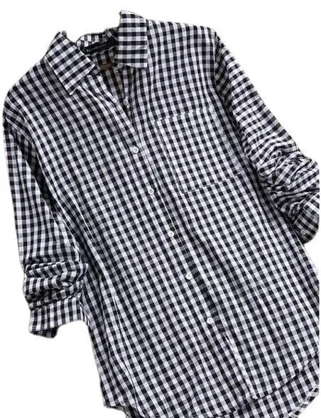 Plaid Long sleeved Long sleeved Long sleeved Shirt With Buttons For Women Black - Shop at LoveMi