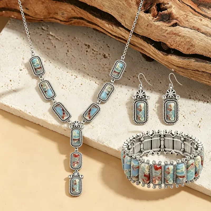 Bohemian Pendant Necklace And Bracelet Jewelry Set