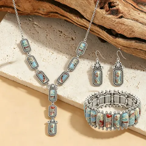 Bohemian Pendant Necklace and Bracelet Jewelry Set