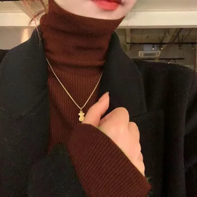 Slim Fit Turtleneck Base Thick Sweater For Women Dark Coffee Color - Shop at LoveMi