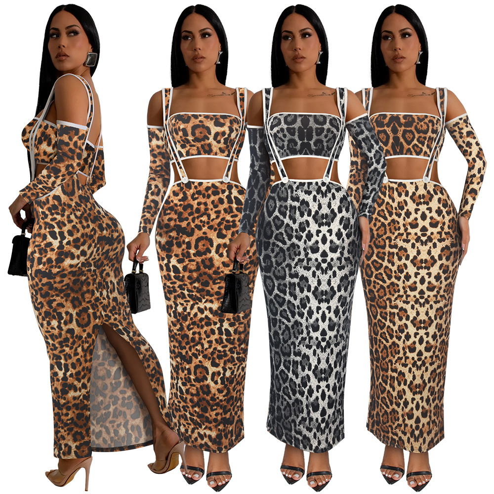 Women's Casual Slim Leopard Print Set Long Skirt