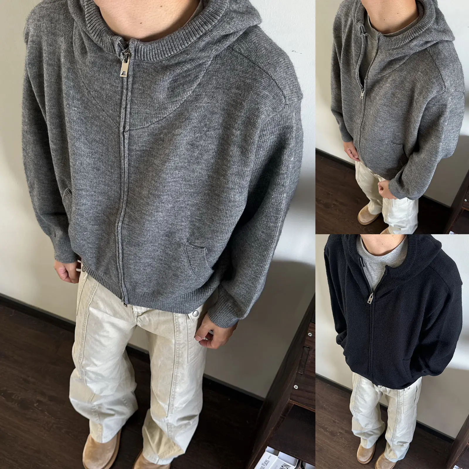 Loose-fitting Fashionable Hooded Knit Cardigan