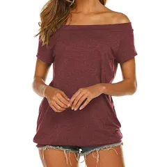 Women's Pullover Solid Colour Short Sleeve Off-the-shoulder Loose-fitting Casual T-shirt - Bay-Xxl - View 1