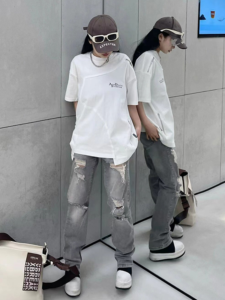 Women's Fashionable Printed American-style Short-sleeved Zipper Top