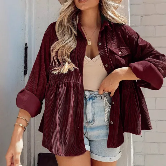 Women's Single breasted Corduroy Pleated Jacket Red - Shop at LoveMi