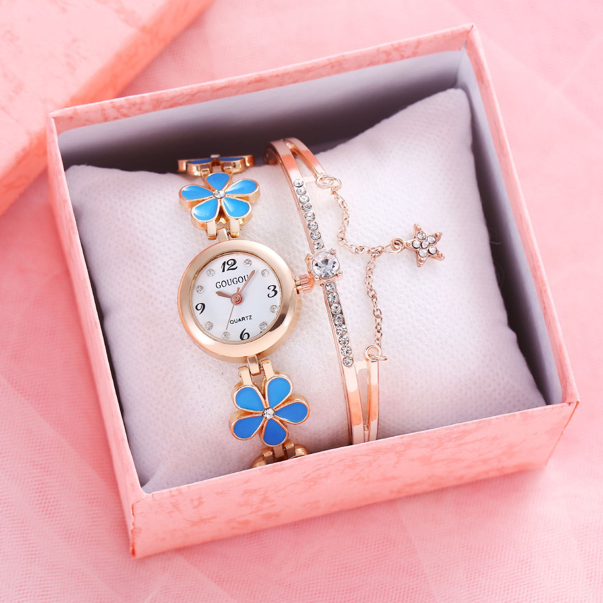 Juego de reloj pulsera floral para mujer - Reloj de cuarzo de 2 piezas y delicada flor - Imagen 7 de 31