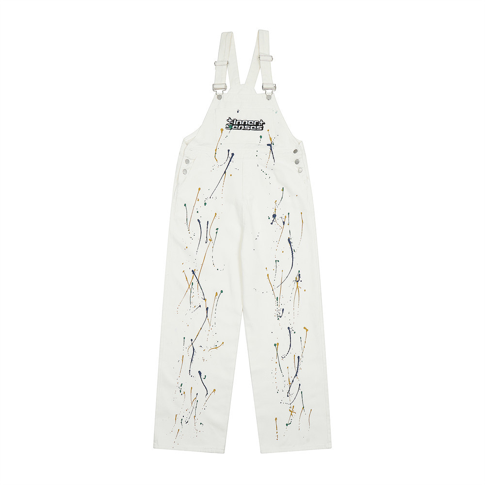 Letter Embroidery Denim Suspender Pants Men