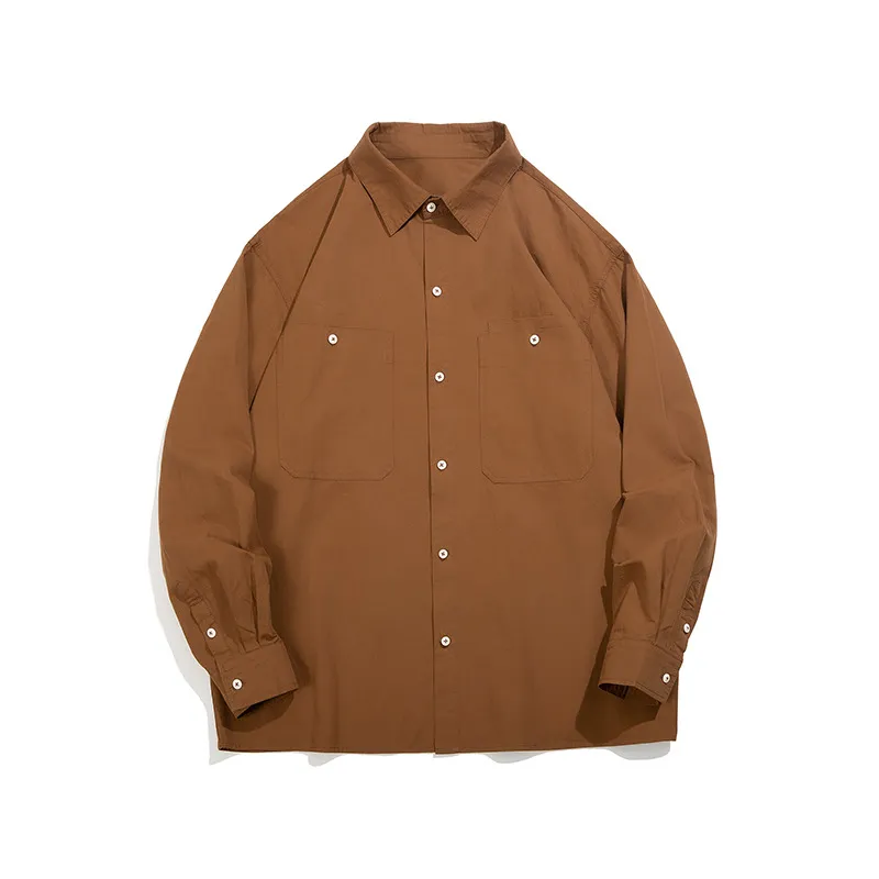 Women's Cotton Loose Solid Color Casual Shirt - Brown
