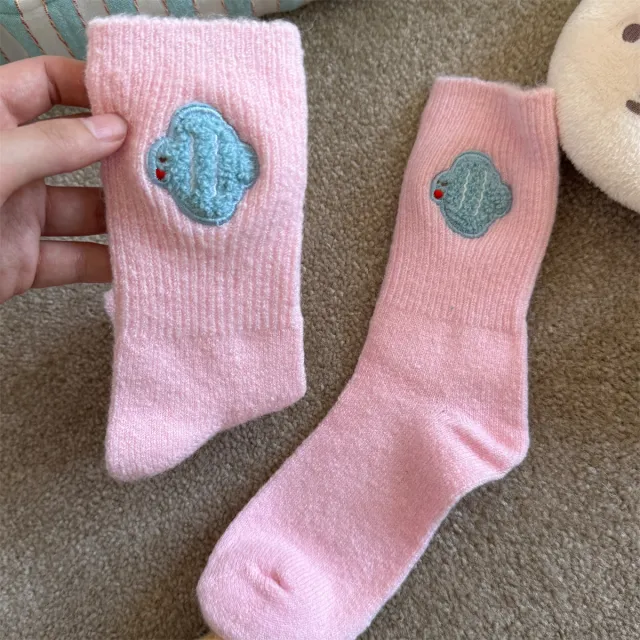 Thickened Winter Wool Socks For Warmth And Cuteness White Peach Pink - Shop at LoveMi