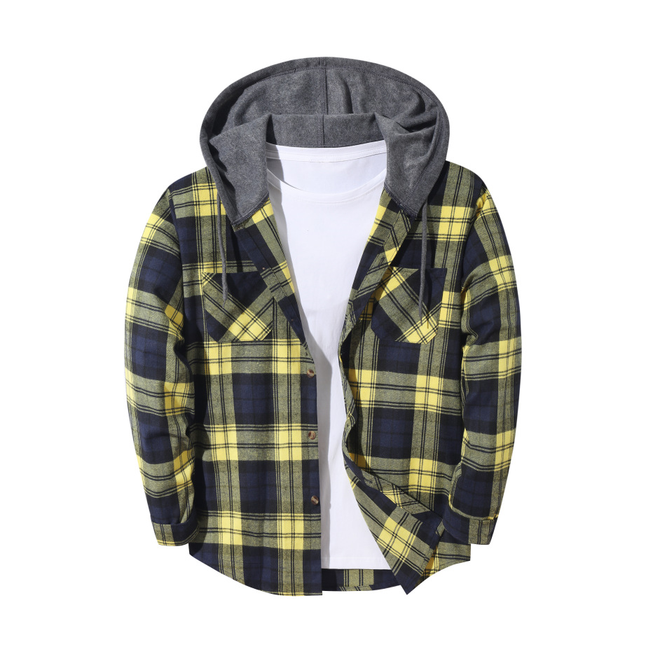 Mens Trendy Plaid Hooded Jacket
