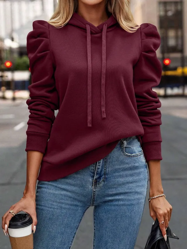 Fashionable Women's Solid Color Casual Hoodie With Lapel And Hood Red - Shop at LoveMi