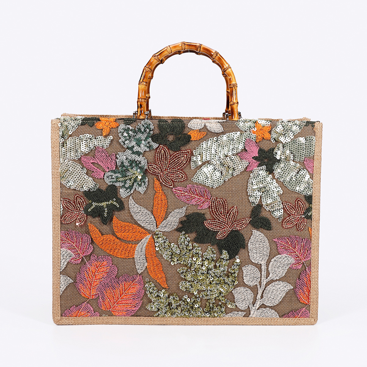 Elegant High-end Large-capacity Bamboo-handle Tote Bag Straw-woven