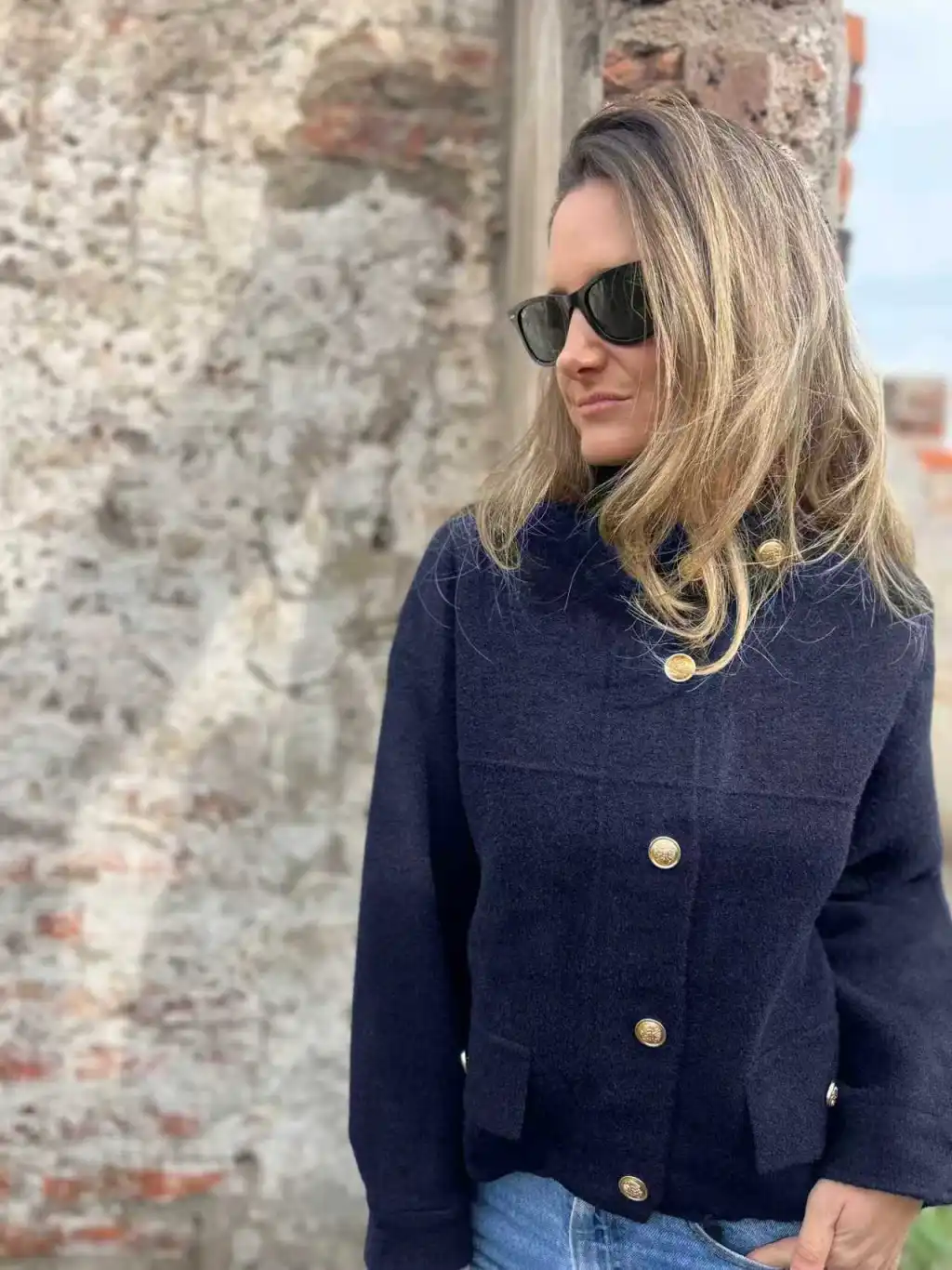 Tie Pocket Cardigan Single-breasted Mid-length Coat - Navy