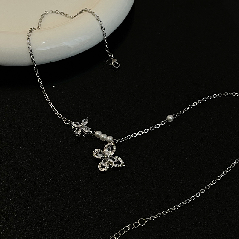 Women's Micro-inlaid Butterfly Flower Pearl Necklace